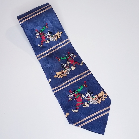 Mickey & Co Men's Tie Christmas Blue 100% Silk Holiday Mouse Disney - Picture 2 of 7
